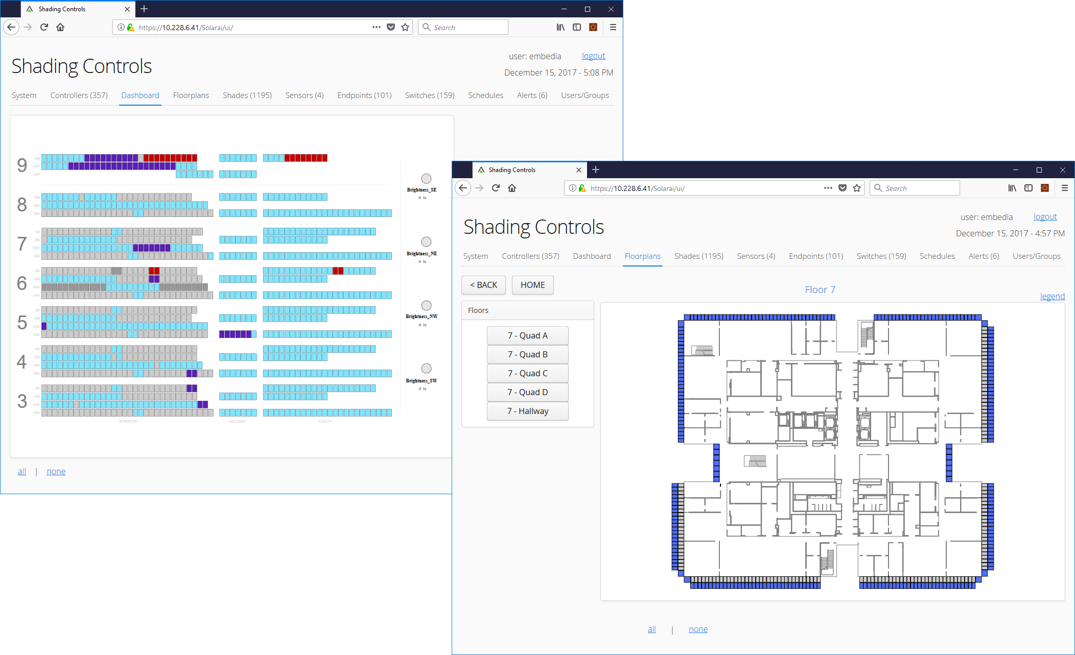 Dashboard and floorplan